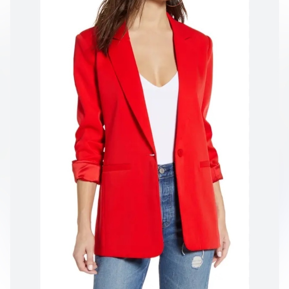 [S]Kenneth Cole Select Women's Red Blazer One Button Lined Career Preppy NWOT